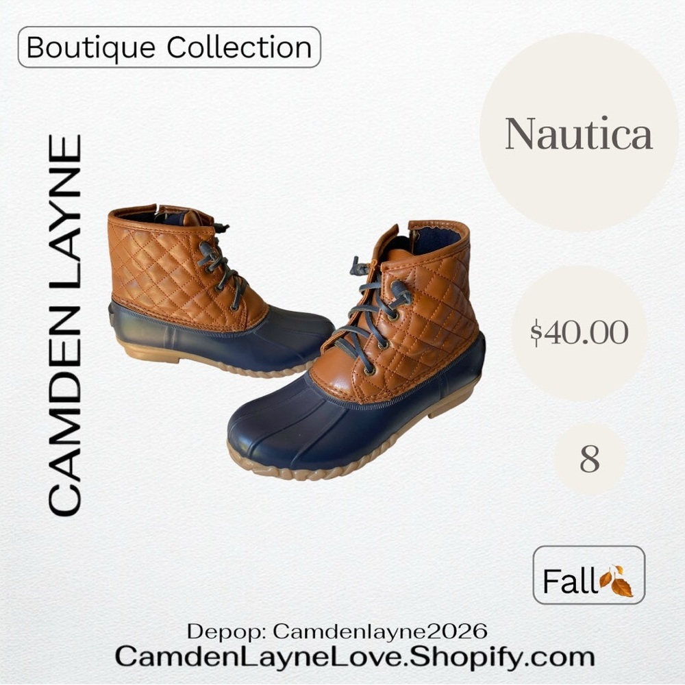 Nautica Tan and Blue Quilted Boots - Picture 3 of 6